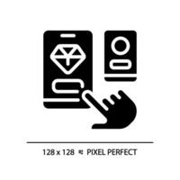 2D pixel perfect silhouette choosing app icon, isolated vector, glyph style black illustration representing comparisons vector