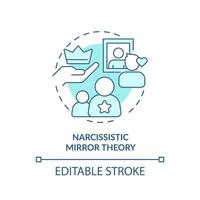 2D editable thin line icon narcissistic mirror theory concept, monochromatic isolated vector, blue illustration representing codependent relationship. vector