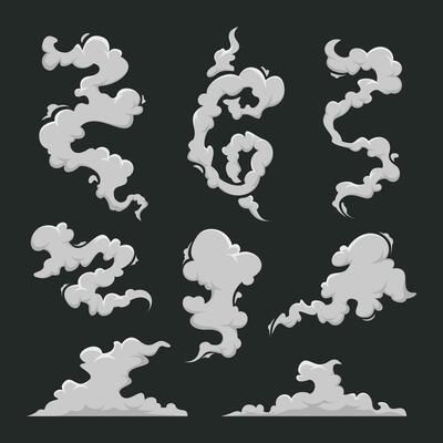 set of fluffy smoke illustration vector, abstract smoke design
