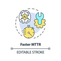 2D editable faster MTTR icon representing AI ops, isolated vector, multicolor thin line illustration. vector