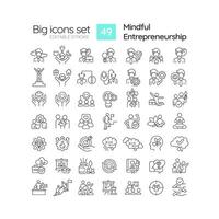 2D editable black big line icons set representing mindful entrepreneurship, isolated vector, linear illustration. vector