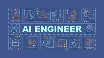 2D AI engineer text with various thin line icons concept on dark blue monochromatic background, editable 2D vector illustration.