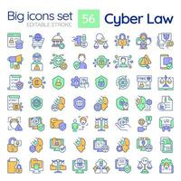 Editable multicolor big line icons set representing cyber law, isolated vector, linear illustration. vector