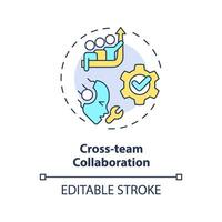 2D editable cross-team collaboration icon representing AI ops, isolated vector, multicolor thin line illustration. vector