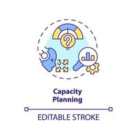 2D editable capacity planning icon representing AI ops, isolated vector, multicolor thin line illustration. vector