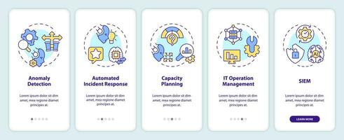 2d íconos representando ai operaciones móvil aplicación pantalla colocar. recorrido 5 5 pasos multicolor gráfico instrucciones con Delgado línea íconos concepto, ui, ux, gui modelo. vector