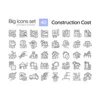 2D editable black big thin line icons set representing construction cost, isolated simple vector, linear illustration. vector