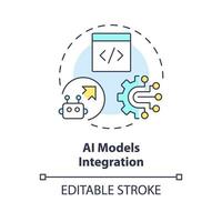 2D editable multicolor AI models integration icon, simple isolated vector, AI engineer thin line illustration. vector