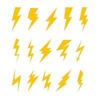 Set of Simple Yellow Lightning Icon Design, Various Thunder Bolt Sign Collection Template Vector