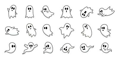 set of cute ghost characters with outlined style vector