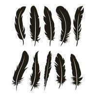 Set of Various Feather Illustration Design, Black Feather Silhouette Template Vector