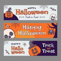 set of cute halloween banner with outlined style vector