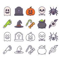 cute halloween vector element collection in outlined style