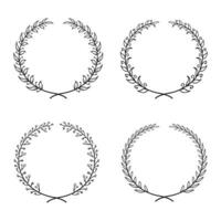 various round laurel wreath frames collection with hand drawn style vector