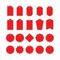 set of red empty price tag design, various price tag collection template vector