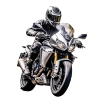 AI generated Man in leather jacket and helmet sitting on bike on transparent background png