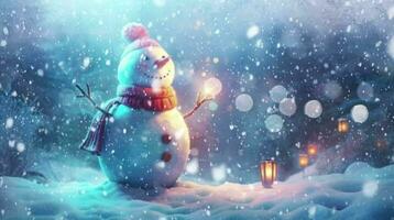 AI generated Charming snowman in a festive winter wonderland with Snowflakes video