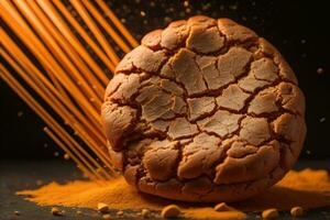 AI generated Chocolate chip cookies on orange background. Close up. Selective focus. ai generative photo