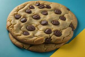 AI generated Chocolate chip cookies on orange background. Close up. Selective focus. ai generative photo