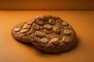AI generated Chocolate chip cookies on orange background. Close up. Selective focus. ai generative photo