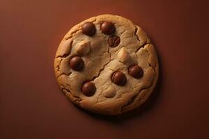 AI generated Chocolate chip cookies on orange background. Close up. Selective focus. ai generative photo