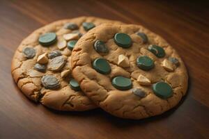 AI generated Chocolate chip cookies on orange background. Close up. Selective focus. ai generative photo