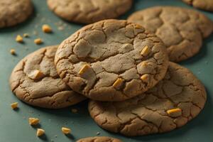 AI generated Chocolate chip cookies on orange background. Close up. Selective focus. ai generative photo