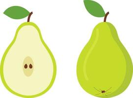 Pear fruit whole and half cut set of illustration vector