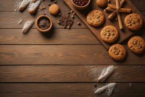 AI generated Chocolate chip cookies on orange background. Close up. Selective focus. ai generative photo
