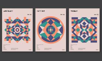 set of 3 Abstract Geometric posters. contemporary cover templates with abstract geometry..Retro architecture minimal shapes, forms. Magazine, journal or album creative art cover. vector