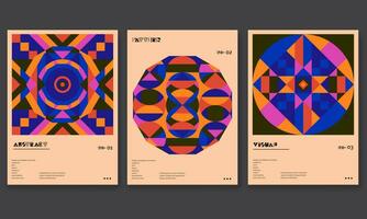 Set of three abstract brutalism inspired cover backgrounds with geometric shape. Applicable for Cover, Poster, Card Design and other print and web related items..Colorful geometrical shapes. vector