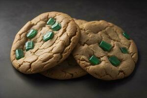 AI generated Chocolate chip cookies on orange background. Close up. Selective focus. ai generative photo