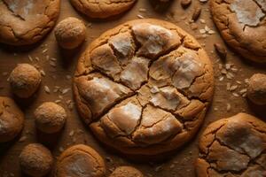 AI generated Chocolate chip cookies on orange background. Close up. Selective focus. ai generative photo