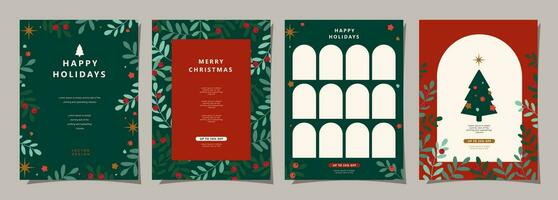 Set of Merry Christmas and Happy New Year background. Greeting and invitation card, web banner, holiday cover, flyer, poster design templates. Modern flat vector illustration.