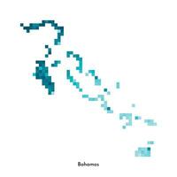 Vector isolated geometric illustration with simplified icy blue silhouette of Bahamas map. Pixel art style for NFT template. Dotted logo with gradient texture for design on white background