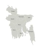Vector isolated illustration of simplified administrative map of Bangladesh. Borders and names of the provinces, regions. Grey silhouettes. White outline