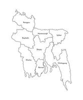 vector aislado ilustración de simplificado administrativo mapa de bangladesh fronteras y nombres de el regiones. negro línea siluetas