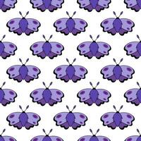 Seamless pattern with Purple Moth. Flying magic insect. Vector flat illustration for fabric, texture, wallpaper, poster, postcard.