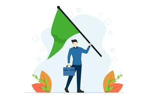 Concept of business victory, leadership or victory to win competition, mission achievement or achievement of success, challenge, successful businessman waving victory flag with victory and proud. vector