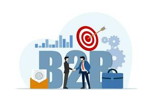 conceptual b2b en negocio, negocio a negocio en línea, exitoso negocio colaboración, empresario firma acuerdo, márketing estrategia, comercio, plano vector ilustración en blanco antecedentes.