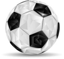 Soccer ball in low poly technique. Black and white Football sport element isolated on background. Vector illustration.