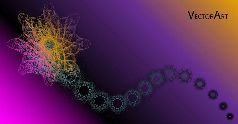Abstract vector art line style geometric background. Futuristic flower in motion isolated on gradient. Great for posters, web, screensaver. Digital design concept.