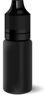 vapeo líquido cuentagotas botella. negro envase con tapa para productos cosméticos o medicamento. vector
