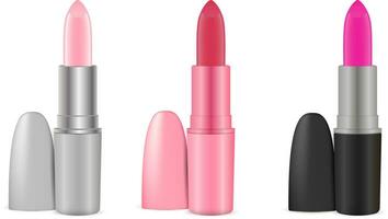 Modern lipstick colour set. Isolated vector illustration makeup cosmetic product.