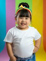 AI generated Portrait of little asian girl in the studio on colorful background photo