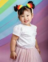 AI generated Portrait of little asian girl in the studio on colorful background photo