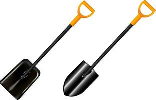 Garden spade tools set isolated on background. Quality 3d illustration mockup. Shovel with handle. vector