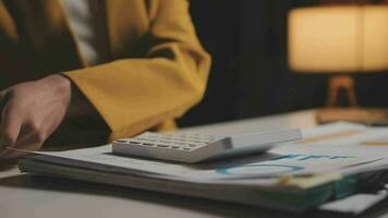 Audit concept,Administrator business man financial inspector and secretary making report calculating balance. Internal Revenue Service checking document. video