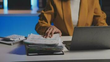 Audit concept,Administrator business man financial inspector and secretary making report calculating balance. Internal Revenue Service checking document. video