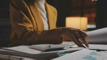 Audit concept,Administrator business man financial inspector and secretary making report calculating balance. Internal Revenue Service checking document. video